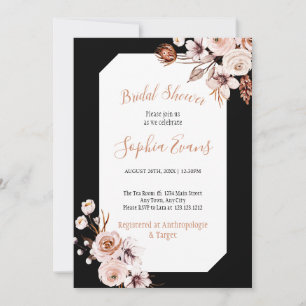 Boho Chic Cream and Brown Floral Bridal Shower Inv Invitation