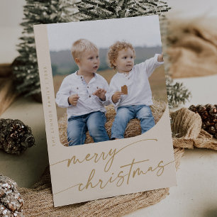 Boho Chic  Cream Gold DIY Simple Photo Christmas Holiday Card