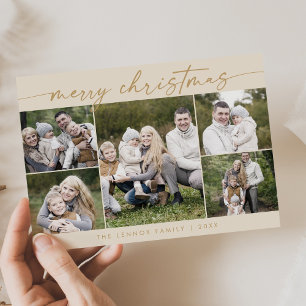 Boho Chic Cream Gold Photo Boho Merry Christmas Holiday Card
