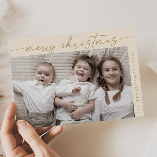 Boho Chic Cream Gold Photo Fun Family Christmas Holiday Card