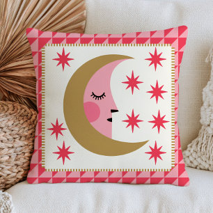 Boho Chic Crescent Moon Retro Aesthetic Celestial Throw Pillow