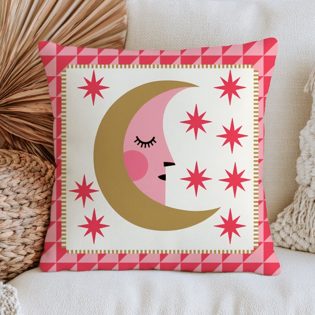 Boho Chic Crescent Moon Retro Aesthetic Celestial Throw Pillow (Creator Uploaded)
