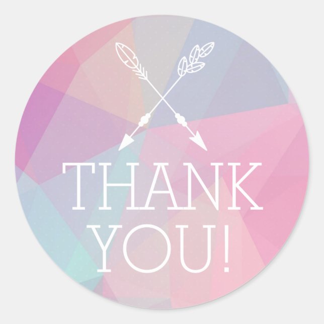 Boho Chic Crossed Arrows Pastel Geo Boho Thank You Classic Round Sticker (Front)