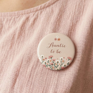Boho Chic Daisy Floral Baby Shower Auntie To Be 2 Inch Round Button