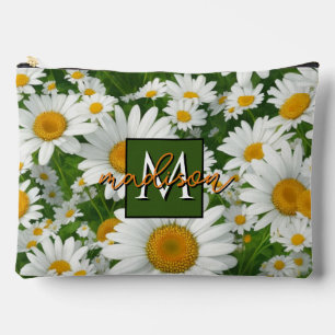 Boho chic daisy pattern white floral personalize accessory pouch