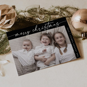 Boho Chic Dark Black Photo Fun Family Christmas Holiday Card