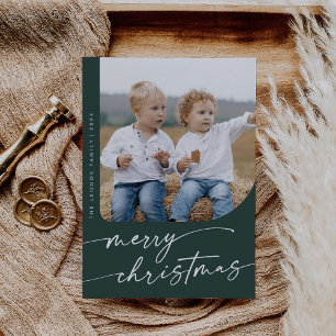 Boho Chic Dark Green DIY Simple Photo Christmas Holiday Card