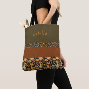 Boho-Chic Dark Green & Rust Tote Bag