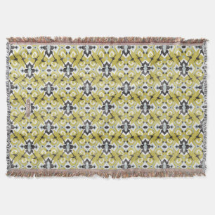 Boho chic dark grey and yellow ikat tribal pattern throw blanket