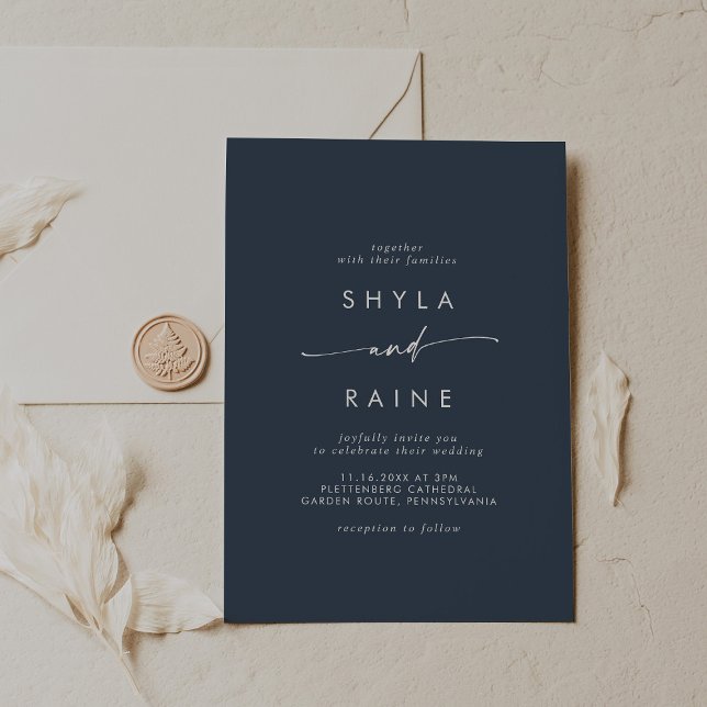 Boho Chic Dark Navy Blue Casual Wedding Invitation (Creator Uploaded)