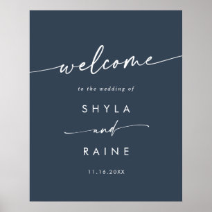 Boho Chic Dark Navy Blue DIY Wedding Welcome Sign
