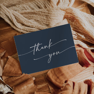 Boho Chic Dark Navy Blue Flat Wedding Thank You Card