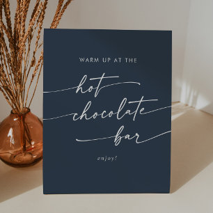 Boho Chic Dark Navy Blue Hot Chocolate Bar Pedestal Sign
