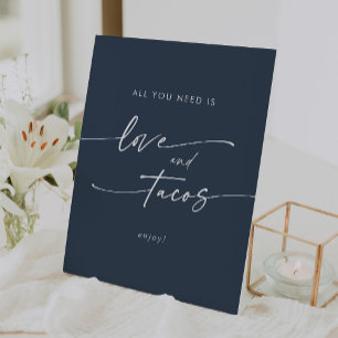 Boho Chic Dark Navy Blue Love Taco Bar Wedding Pedestal Sign