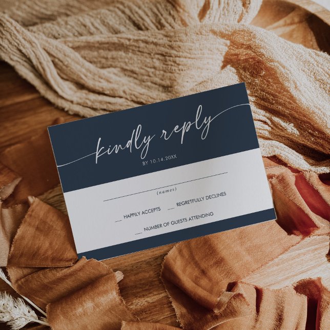 Boho Chic Dark Navy Blue Simple Wedding RSVP Card (Creator Uploaded)