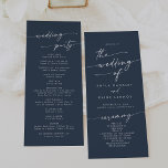 Boho Chic Dark Navy Blue Tea Length Wedding Program<br><div class="desc">This boho chic dark navy blue tea length wedding program is perfect for a minimalist wedding ceremony. The muted and moody neutral dark blue modern bohemian design features simple rustic calligraphy with a unique yet classic style. Personalize your wedding program with you names, wedding date, location, order of service, wedding...</div>