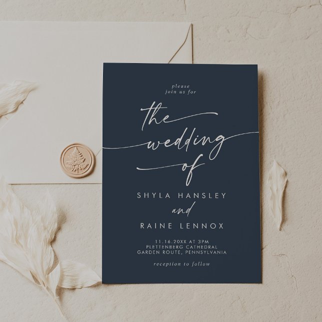 Boho Chic Dark Navy Blue The Wedding Of Invitation (Creator Uploaded)