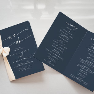Boho Chic Dark Navy Blue We Do Folded Wedding Program