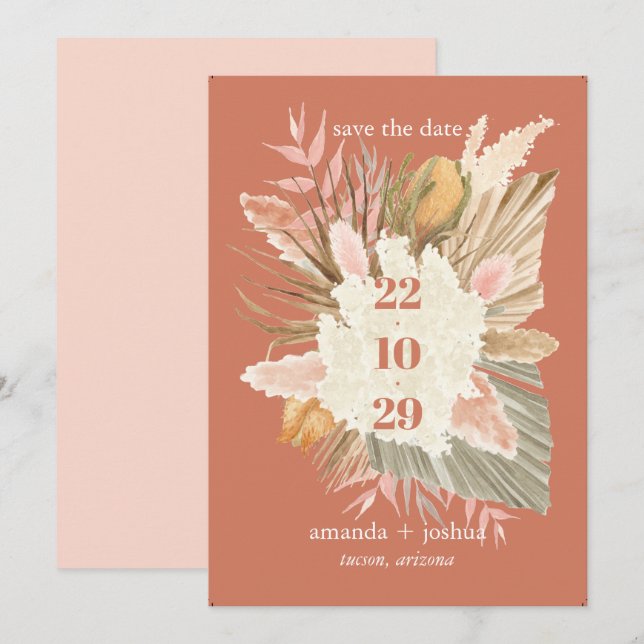 Boho Chic Desert Dried Foliage and Pampas Wedding  Save The Date (Front/Back)