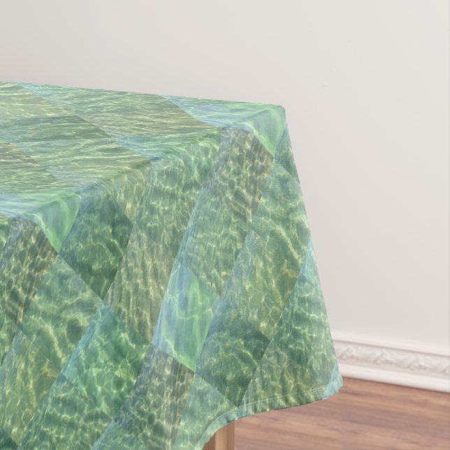 Boho Chic Diamond Patchwork Aquamarine Seafoam Tablecloth (In Situ)