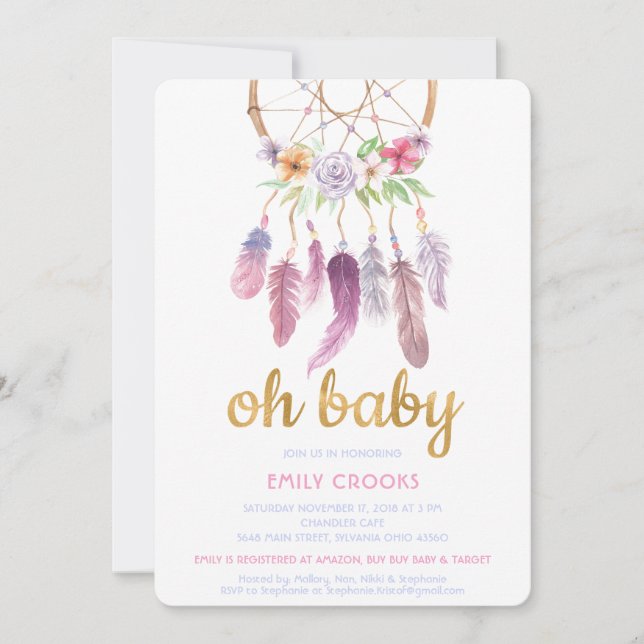 Boho Chic Dream Catcher Baby Shower Invite (Front)