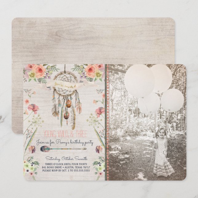Boho Chic Dreamcatcher Birthday Party Invitation (Front/Back)