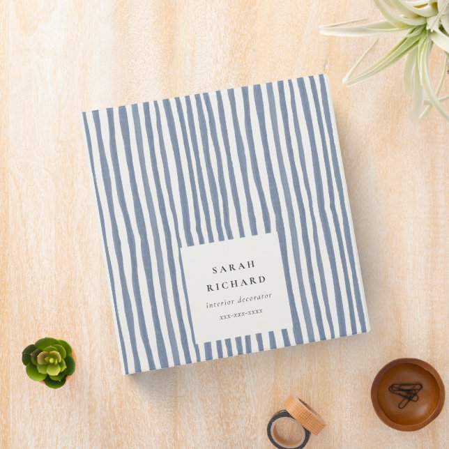 Boho Chic Dusky Blue Watercolor Hand Drawn Strips Binder (In Situ)