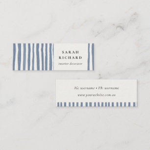 Boho Chic Dusky Blue Watercolor Hand Drawn Strips Mini Business Card