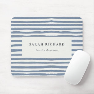 Boho Chic Dusky Blue Watercolor Hand Drawn Strips Mouse Pad