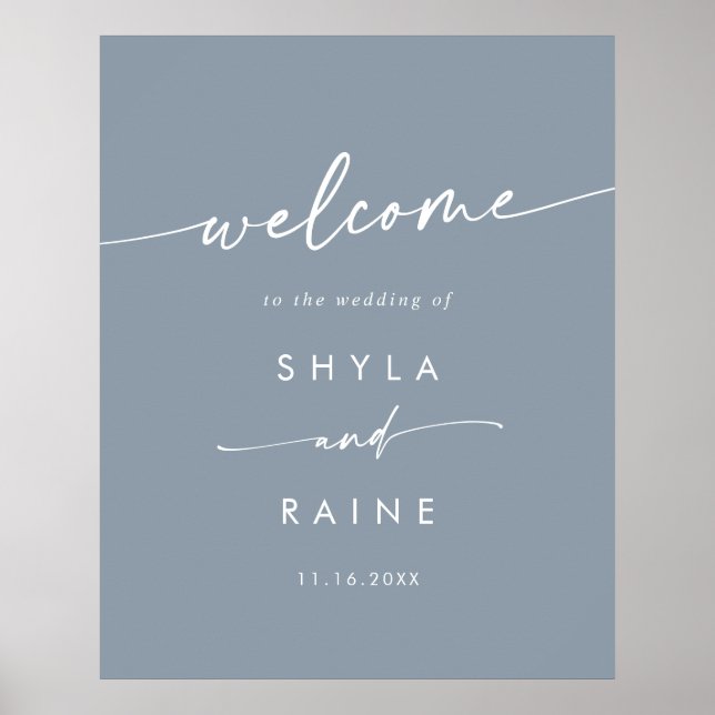Boho Chic Dusty Blue DIY Wedding Welcome Sign (Front)