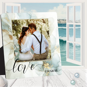 Boho Chic Dusty Blue Gold Photo Plaque