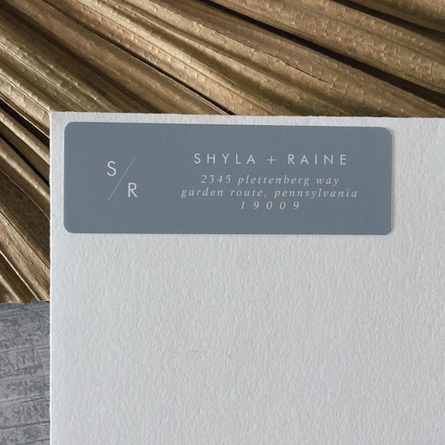 Boho Chic Dusty Blue Monogram Étiquettes de adress (Créateur téléchargé)