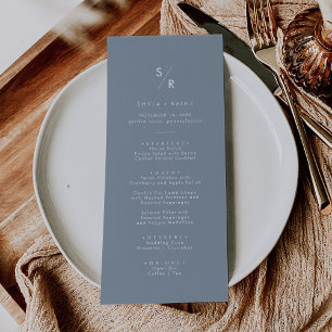 Boho Chic Dusty Blue Monogram Wedding Menu