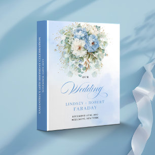 Boho Chic Dusty Blue Peonies Wedding Memory Album Binder