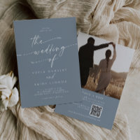 Boho Chic Dusty Blue Photo QR Code Wedding