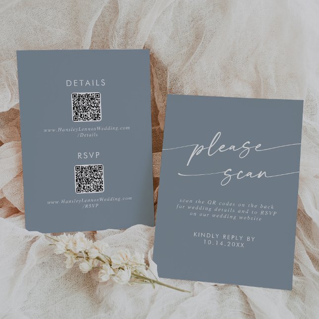 Boho Chic Dusty Blue QR Code Details  RSVP Card (Creator Uploaded)