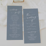 Boho Chic Dusty Blue Tea Length Wedding Program<br><div class="desc">This boho chic dusty blue tea length wedding program is perfect for a minimalist wedding ceremony. The neutral light blue grey modern bohemian design features simple rustic calligraphy with a unique yet classic style. Personalize your wedding program with you names, wedding date, location, order of service, wedding party and optional...</div>