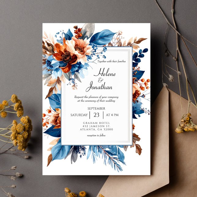 Boho Chic Dusty Blue Terracotta Elegant Wedding Invitation (Boho Chic Dusty Blue Terracotta Elegant Wedding Invitation)