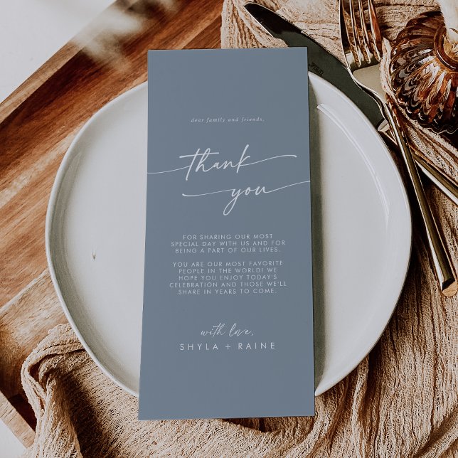 Boho Chic Dusty Blue Thank You Place Card (Creator Uploaded)