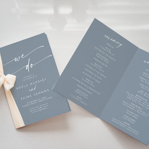Boho Chic Dusty Blue We Do Folded Wedding Program
