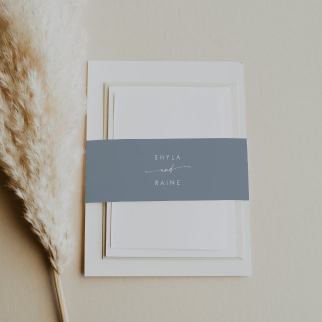 Boho Chic Dusty Blue Wedding Invitation Belly Band (Creator Uploaded)