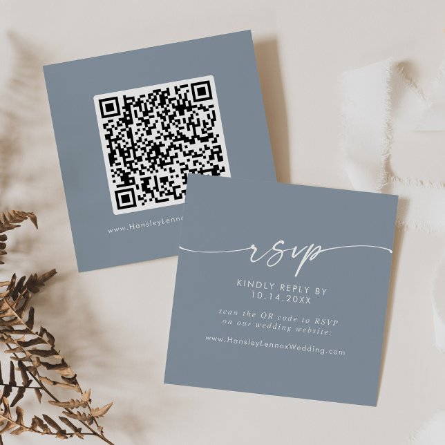 Boho Chic Dusty Blue Wedding QR Code RSVP Enclosure Card (Creator Uploaded)