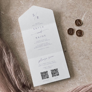 Boho Chic Dusty Purple Dual QR Code Wedding All In One Invitation