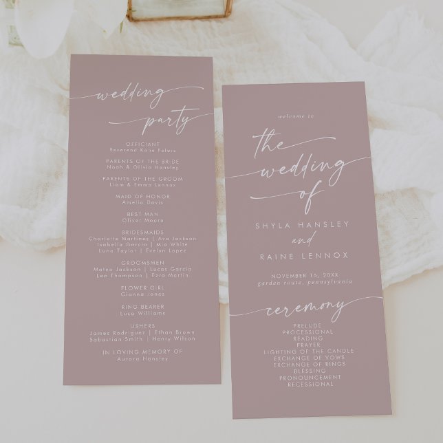 Boho Chic Dusty Rose Pink Tea Length Wedding Program (Creator Uploaded)