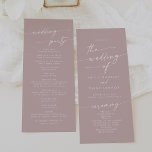 Boho Chic Dusty Rose Pink Tea Length Wedding Program<br><div class="desc">This boho chic dusty rose pink tea length wedding program is perfect for a minimalist wedding ceremony. The neutral rose gold blush pink modern bohemian design features simple rustic calligraphy with a unique yet classic style. Personalize your wedding program with you names, wedding date, location, order of service, wedding party...</div>