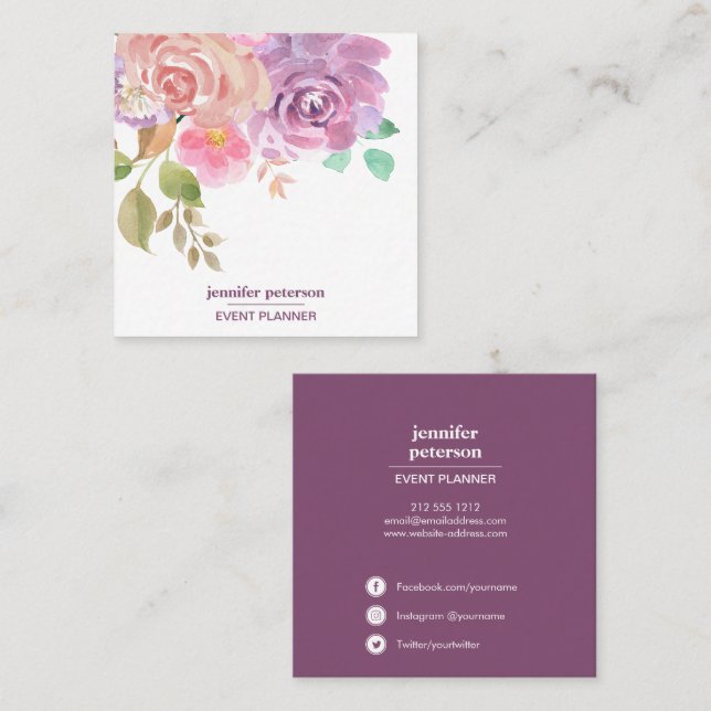Boho chic Elegant bloom peony  Social Media Icons Square Business Card (Front/Back)