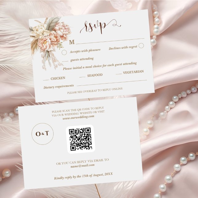 Boho Chic Elegant Floral QR Code Wedding RSVP Card (Creator Uploaded)