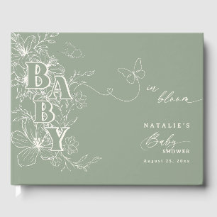 Boho Chic Elegant Sage Green Floral Baby Shower Guest Book