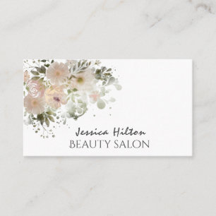 Boho chic elegant soft pink watercolor floral business card