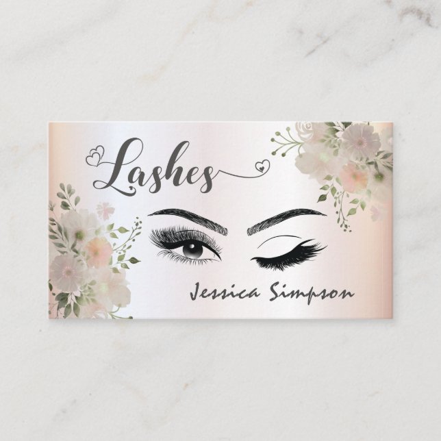 Boho chic elegant watercolor floral lashes business card (Front)